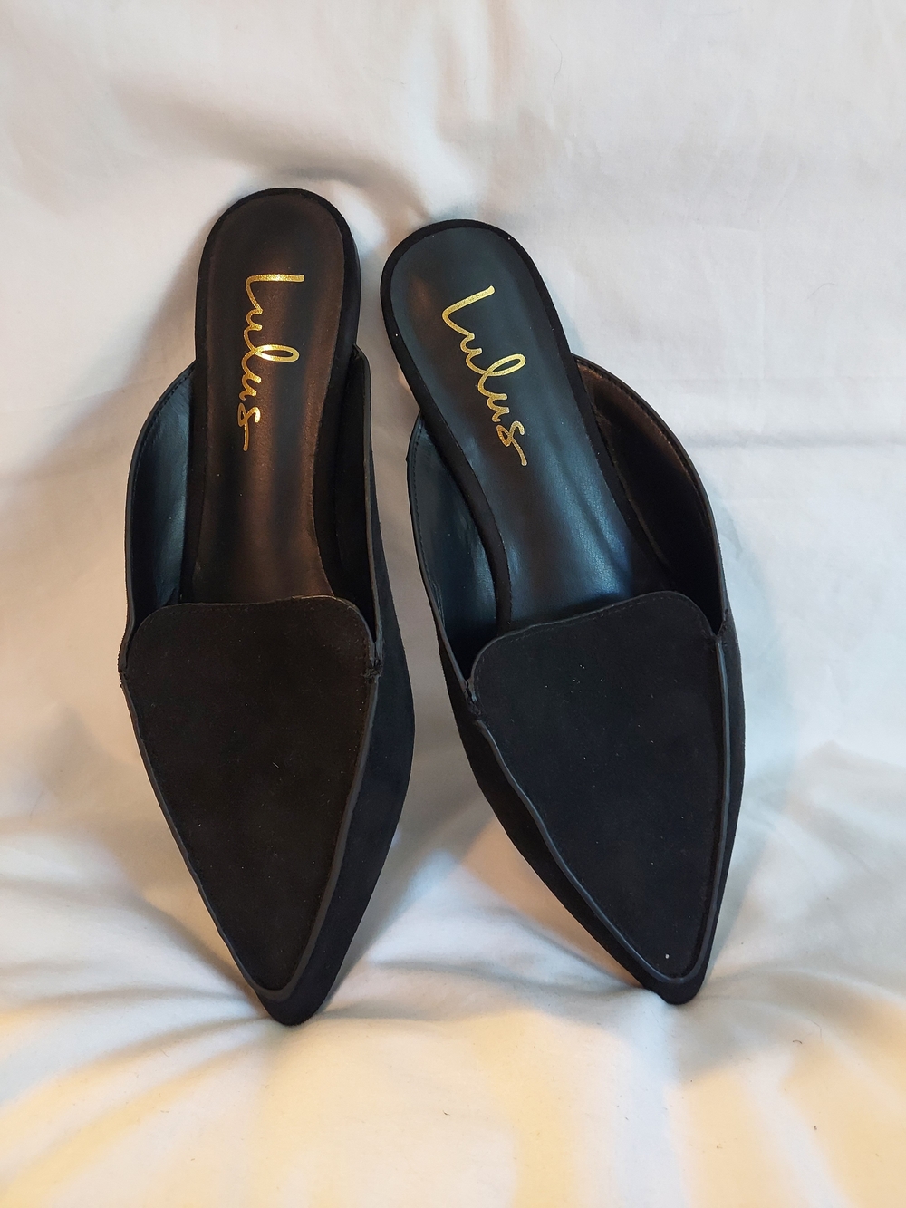 Lulus Lorena Black Vegan Suede Pointed Toe Mules Slides Flats Size 8